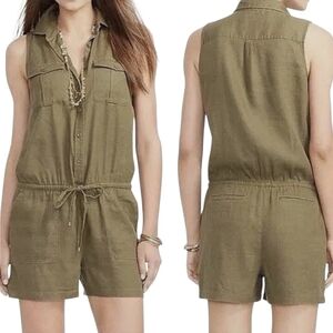 Lauren by Ralph Lauren Army Green Linen Romper Size 8 Petite
